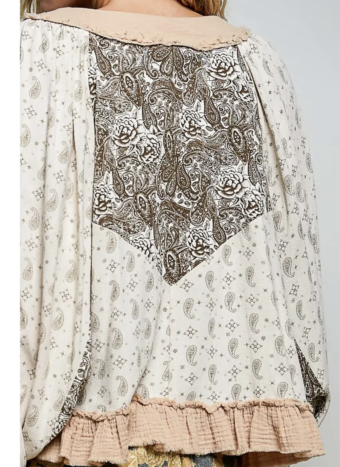 V Neck Balloon Sleeve Floral Ruffle
Woven Printed Top 100% Cotton