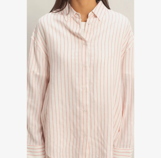 Pink Stripe Oversized Button-Up