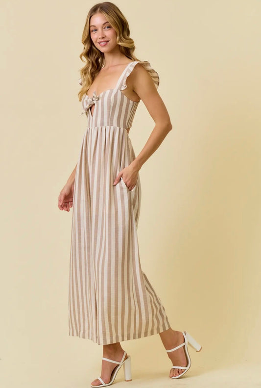 STRIPE COTTON GAUZE WIDE LEG
JUMPSUIT