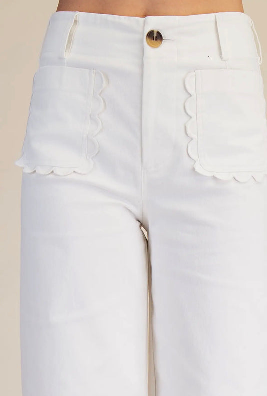 Colette Cropped Wide Leg Pants w Scallop Pockets
