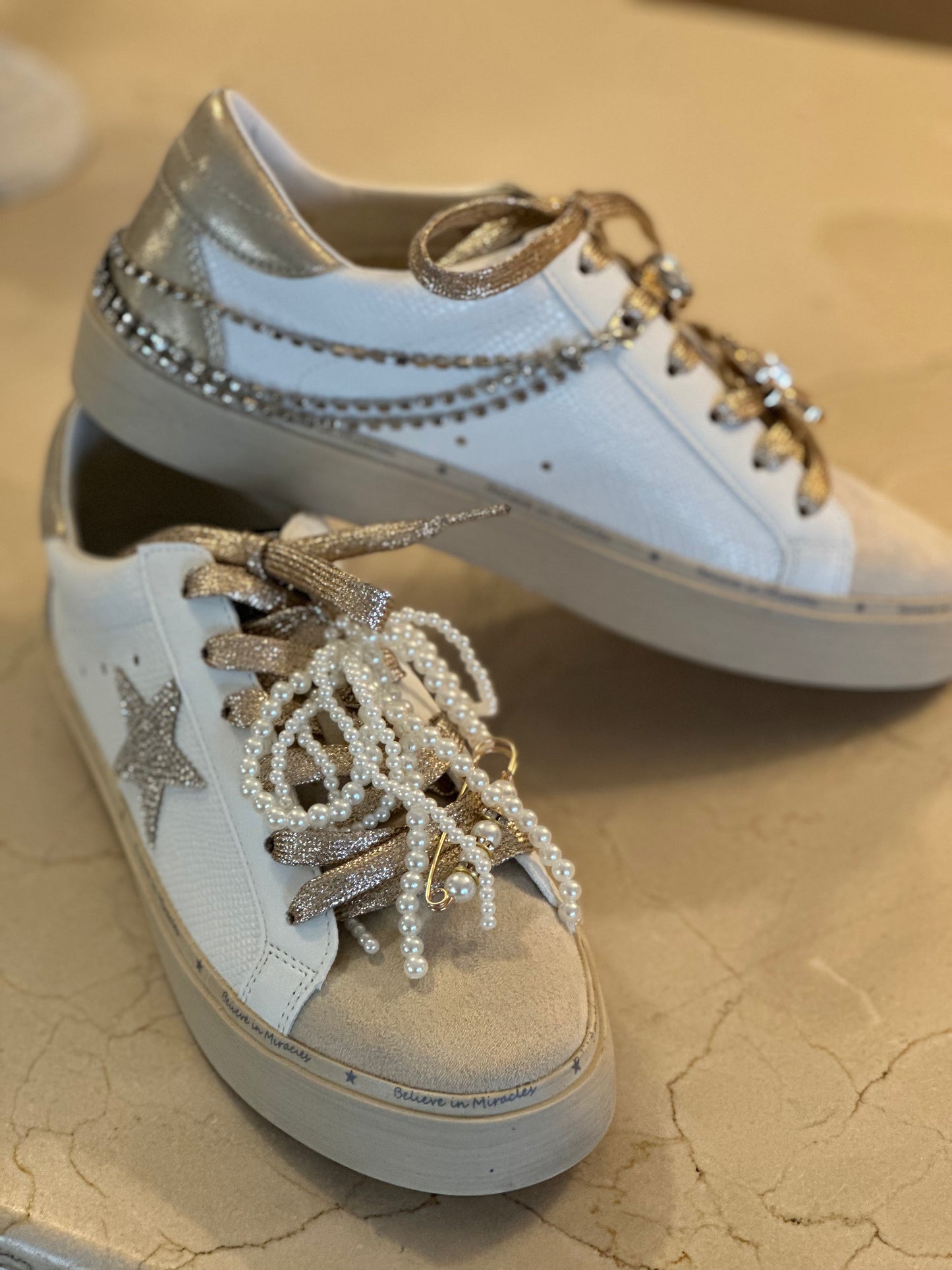 Believe in Miracles Lace-up Snake Print Suede Star Sneakers