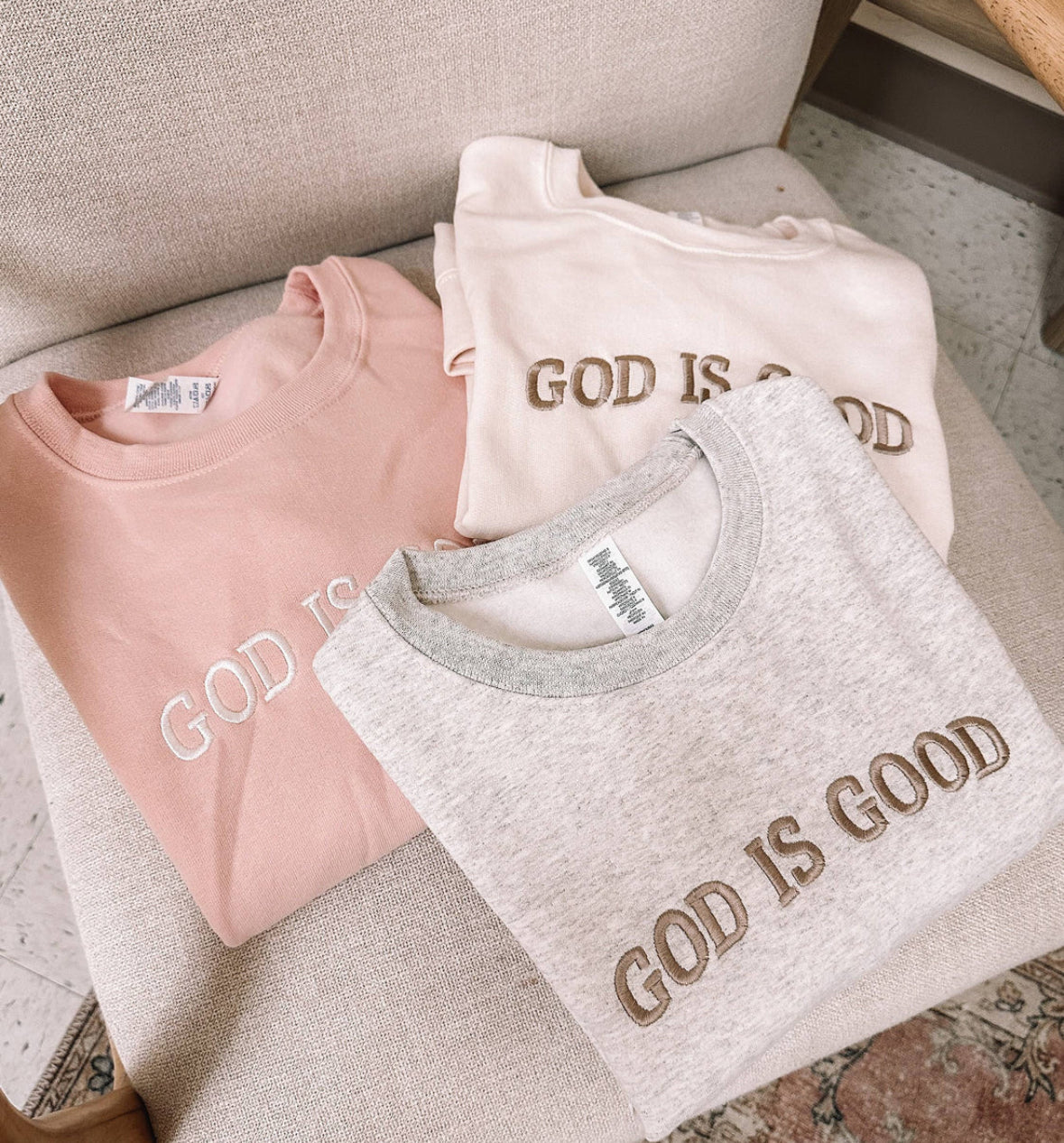 Embroidered God is Good Sweatshirt