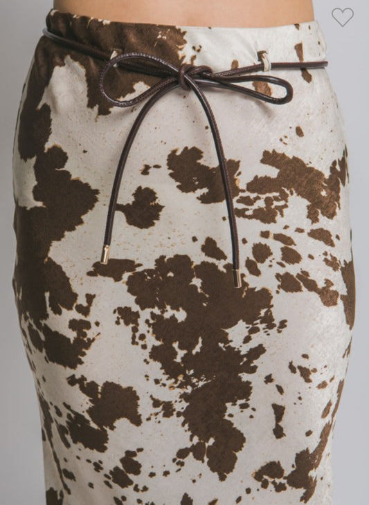 Cow Print Midi Skirt