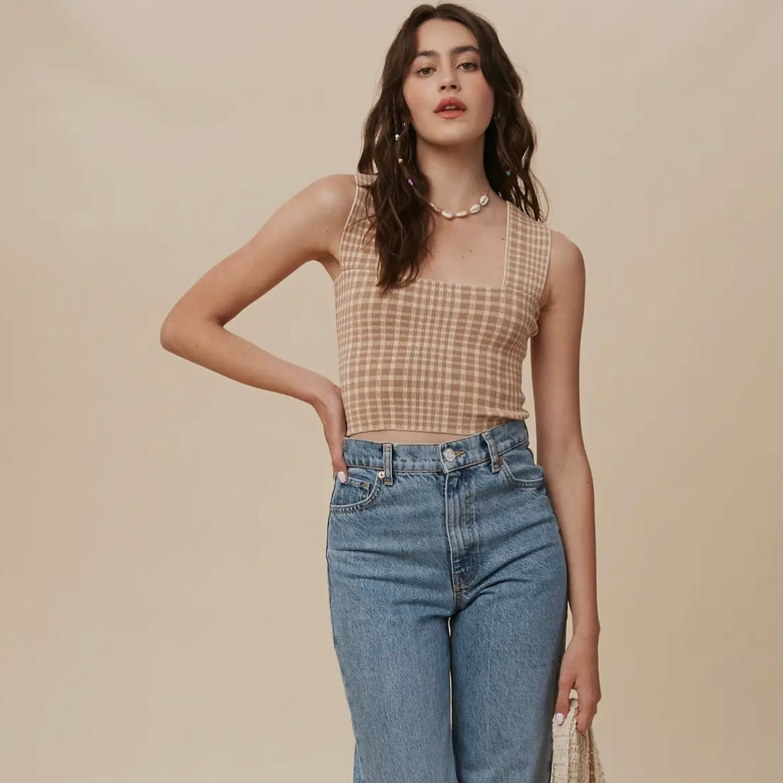 Penny Plaid Cropped Stretch Tank
