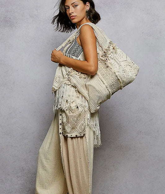 Lace Patched Hobo Bag