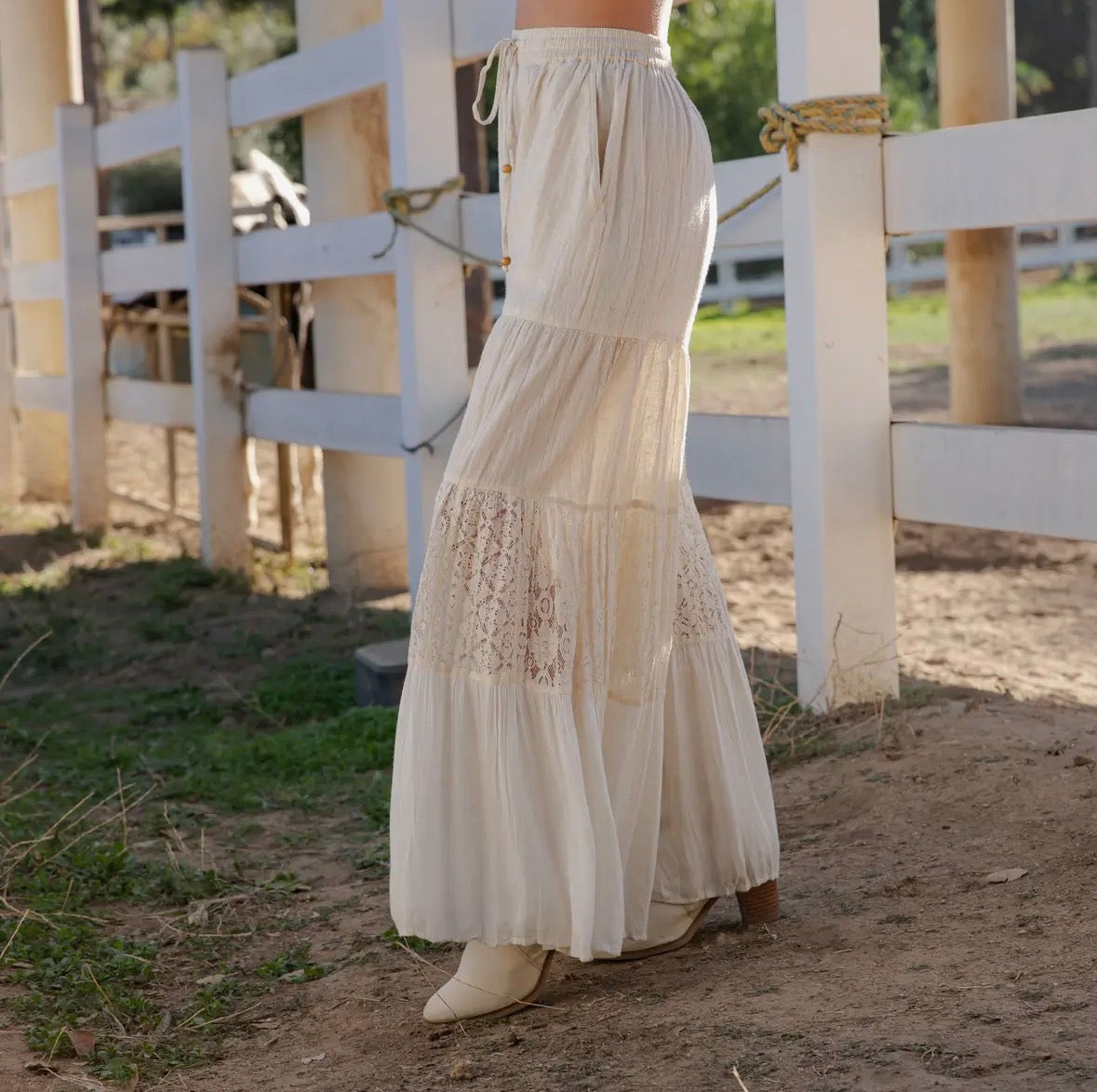 Lace Cotton Tiered Boho Pants