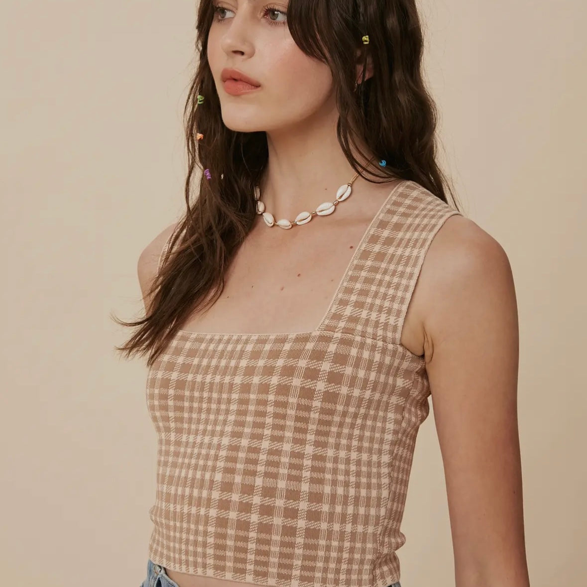 Penny Plaid Cropped Stretch Tank