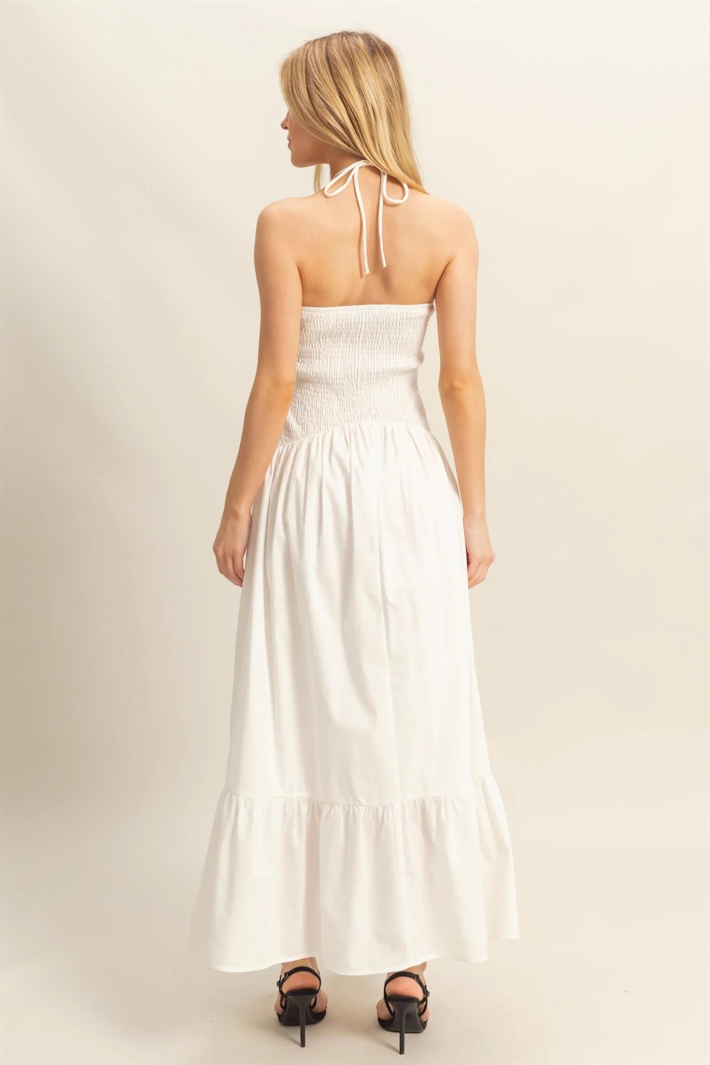 Poplin Rosette Halter Midi Dress