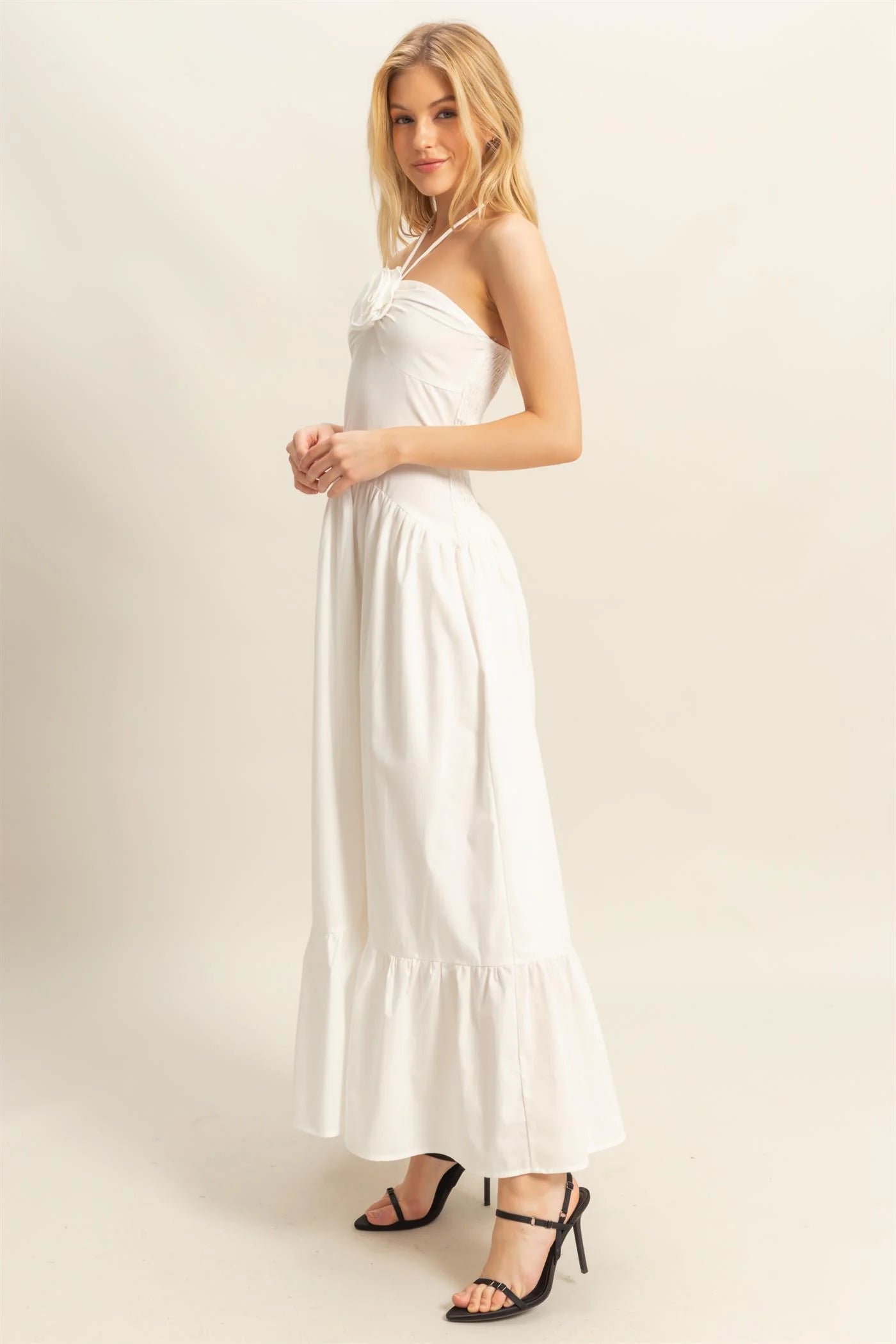 Poplin Rosette Halter Midi Dress