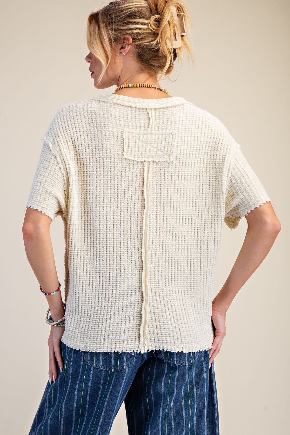 Washed Waffle Knit Pocket Top