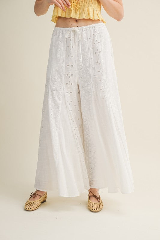 Flare Eyelet Cotton Pants