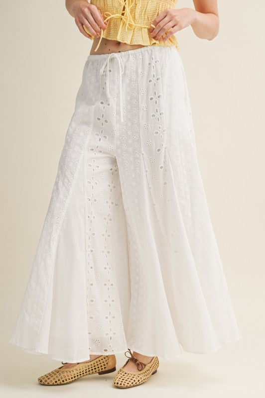 Flare Eyelet Cotton Pants