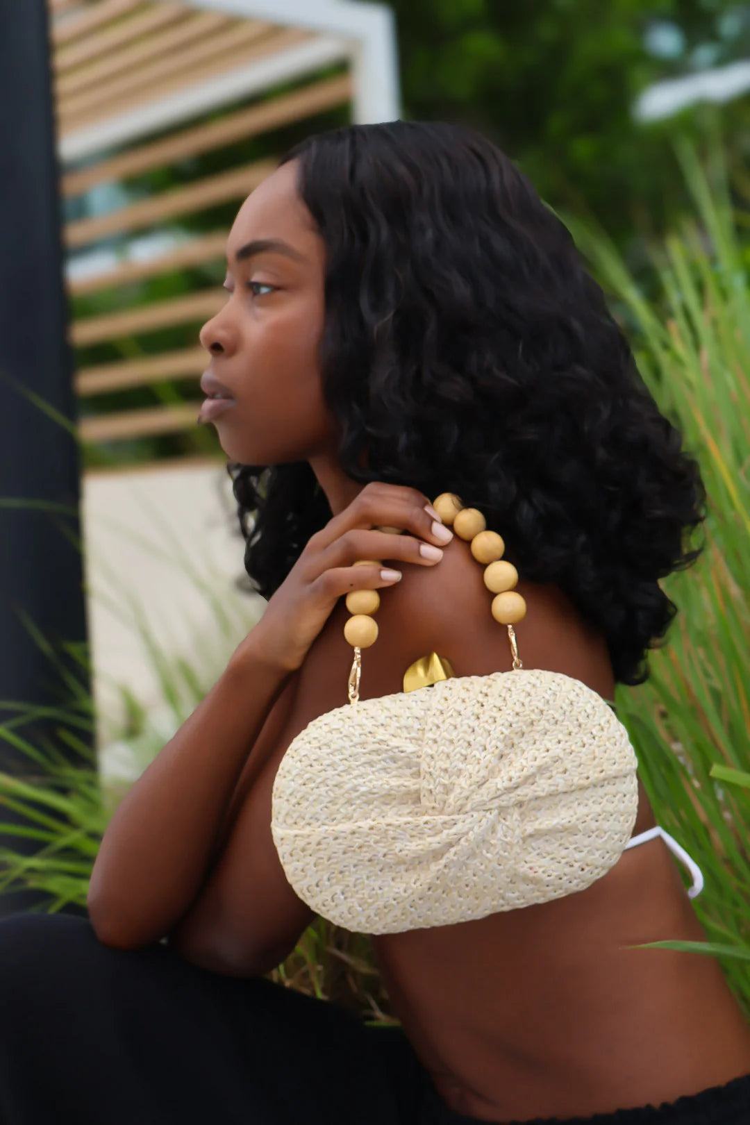 Summer Beaded Straw Handbag