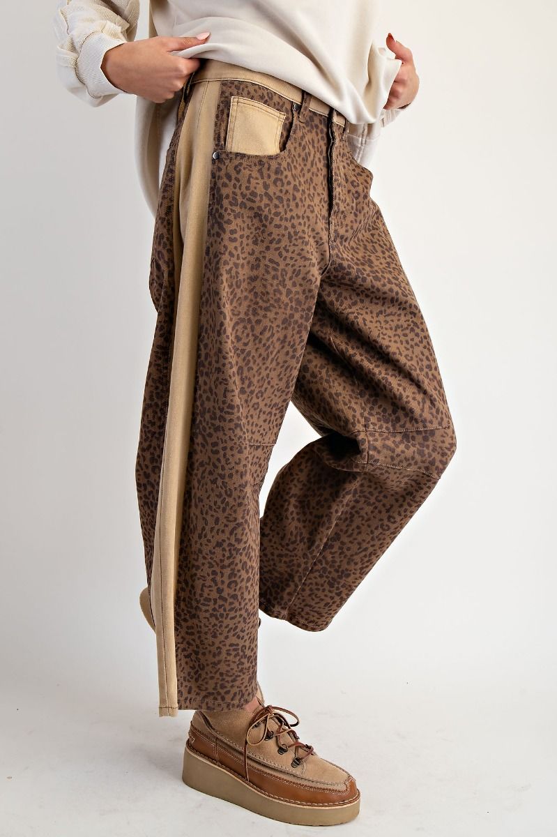 Washed Animal Print Stripe Barrel Jeans