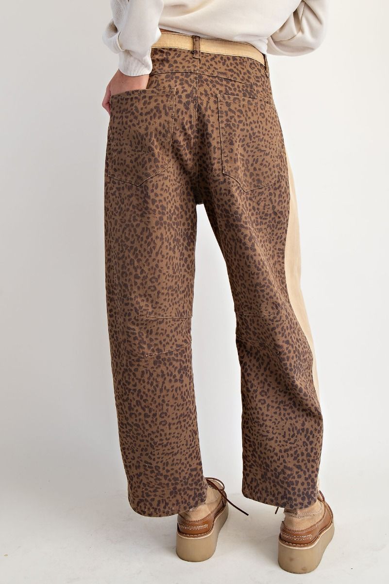 Washed Animal Print Stripe Barrel Jeans