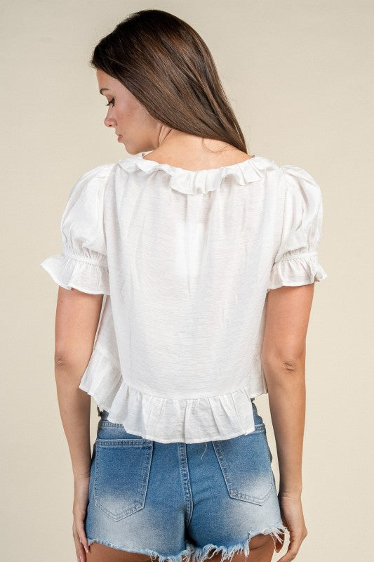 Puff Sleeve Top w/ Front Tie