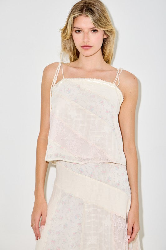 Floral and Lace Tie Top
