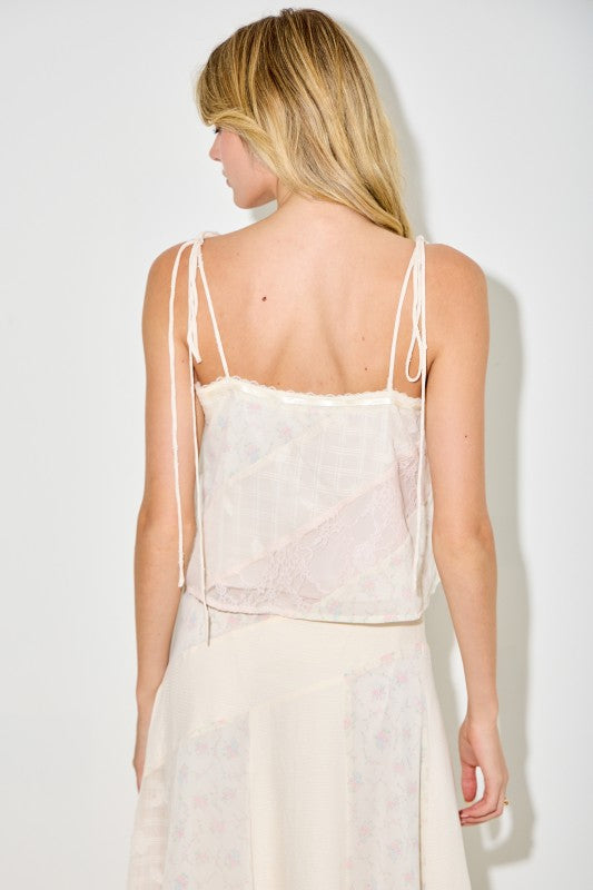 Floral and Lace Tie Top