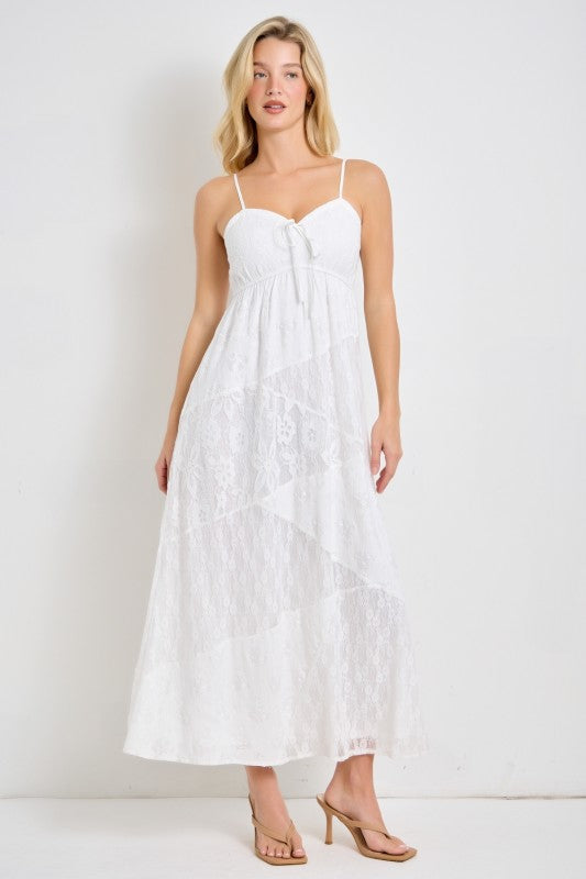 Mixed Lace Spaghetti Strap Midi Dress