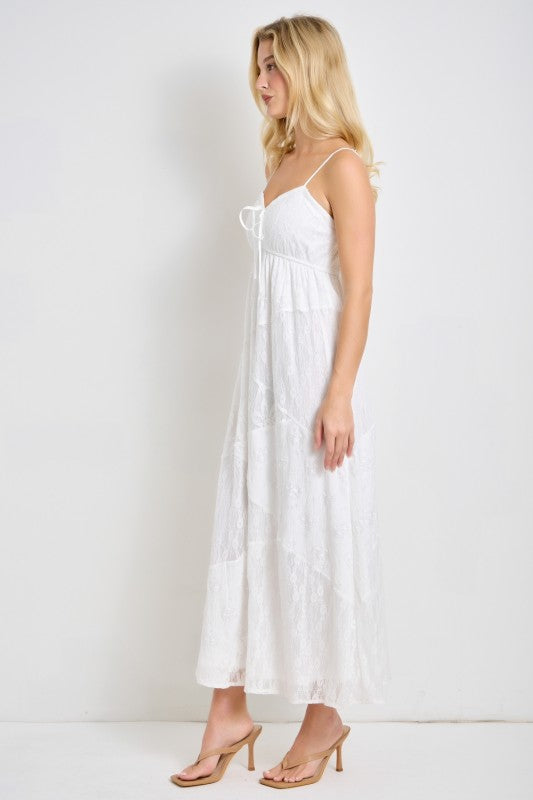 Mixed Lace Spaghetti Strap Midi Dress