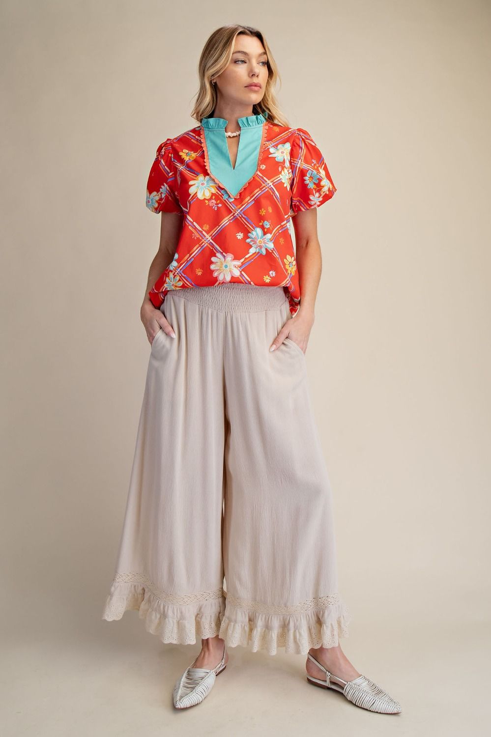 RUFFLE BOTTOM GAUZE PANTS