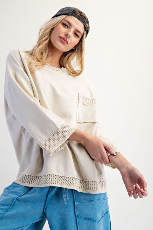 100% COTTON MINERAL WASHED BOXY PULLOVER