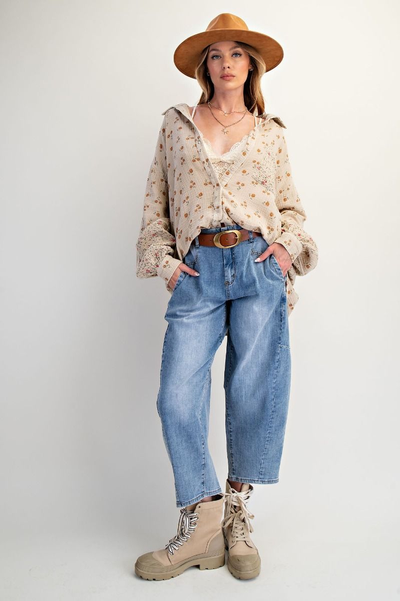 Floral Print Gauze 100% Cotton Shirt
