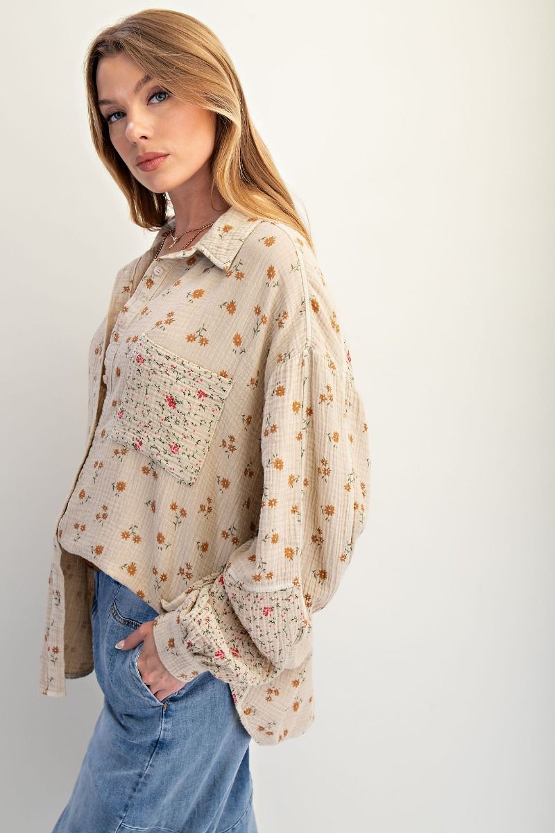 Floral Print Gauze 100% Cotton Shirt