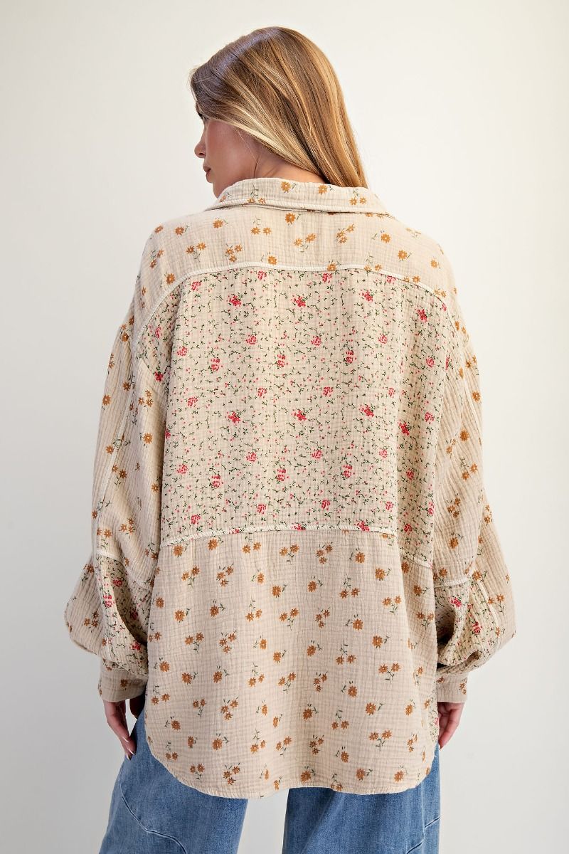 Floral Print Gauze 100% Cotton Shirt
