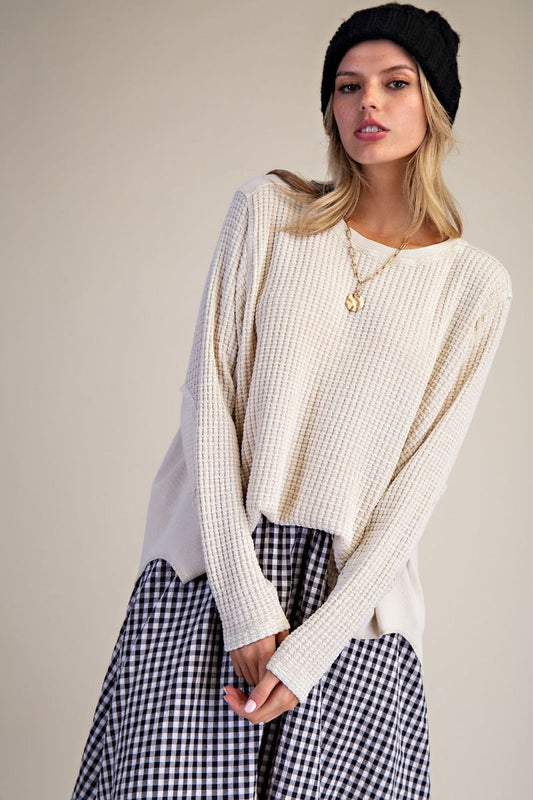 WASHED THERMAL WAFFLE KNIT TOP