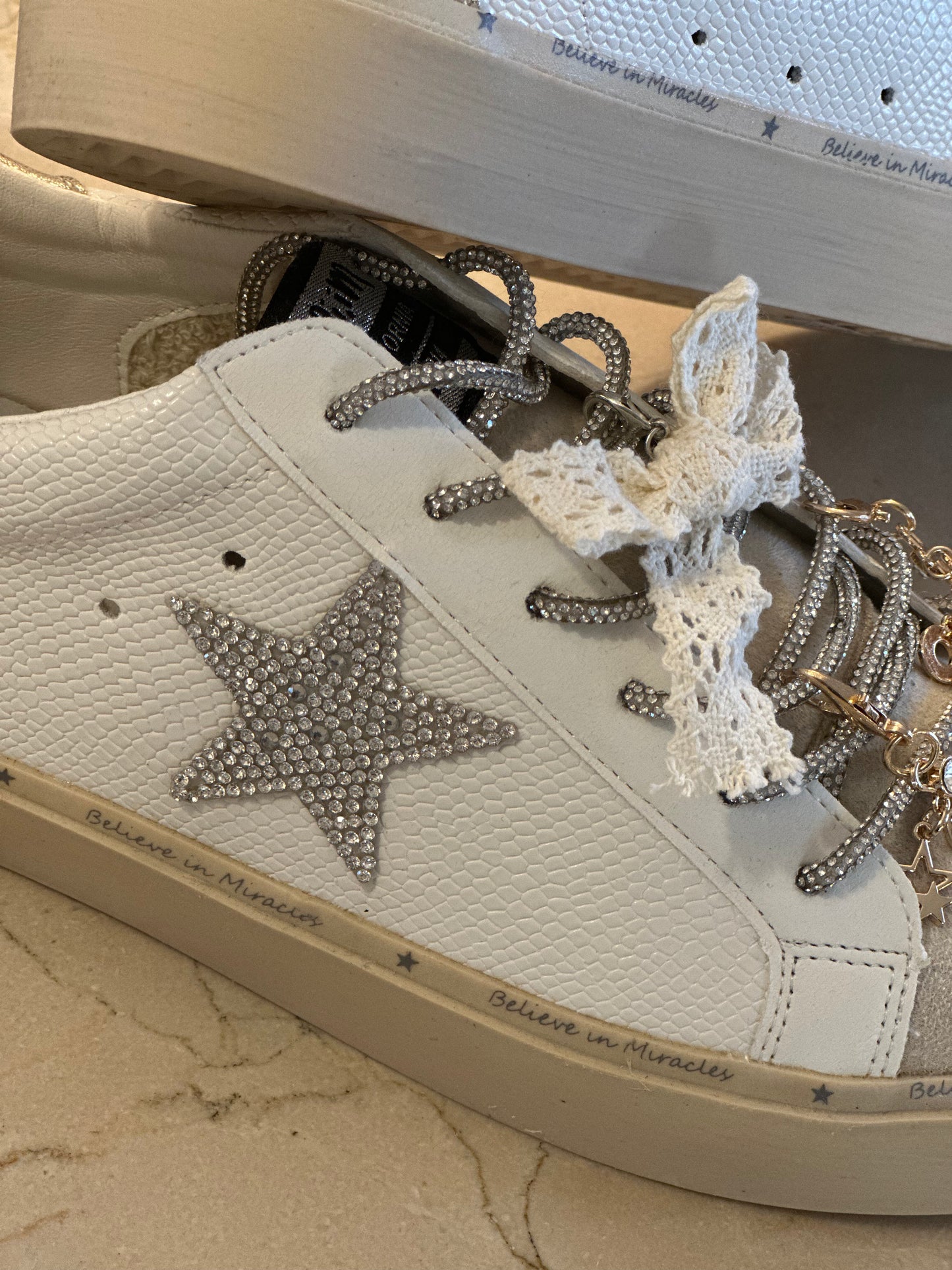 Believe in Miracles Lace-up Snake Print Suede Star Sneakers