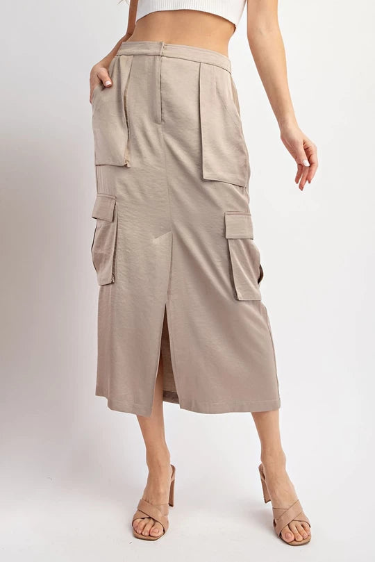 Satin Cargo Midi Skirt