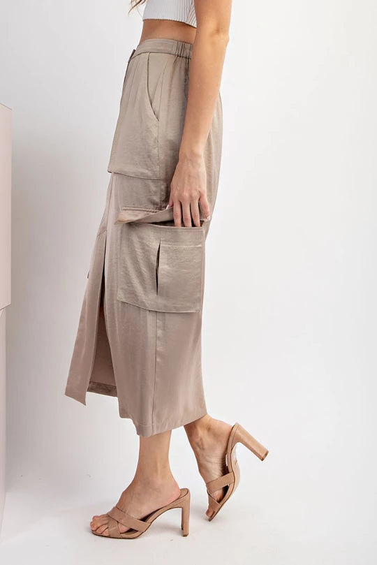 Satin Cargo Midi Skirt