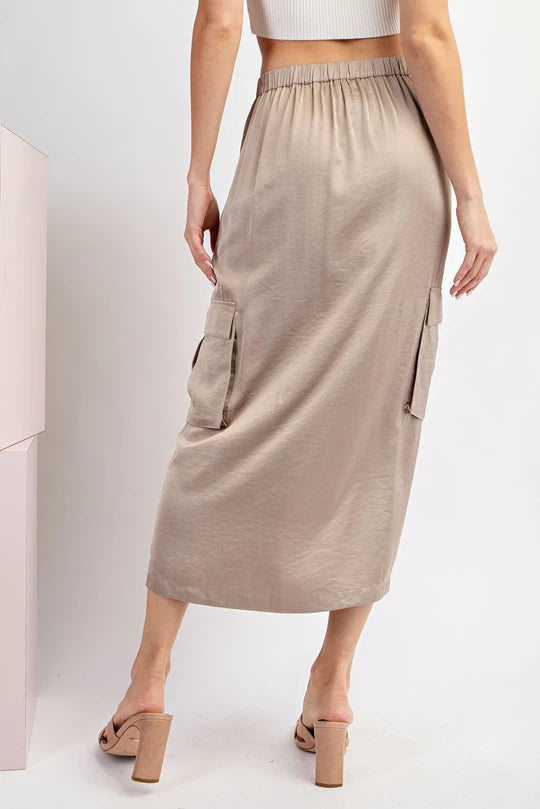 Satin Cargo Midi Skirt