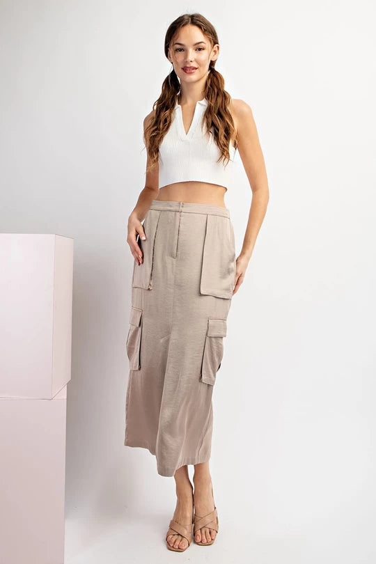 Satin Cargo Midi Skirt