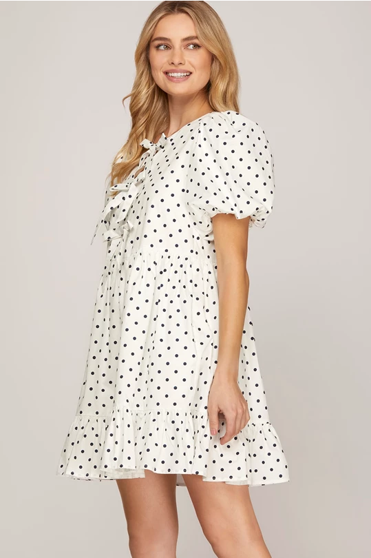 Puff Sleeve Polka Dot Ruffle Dress