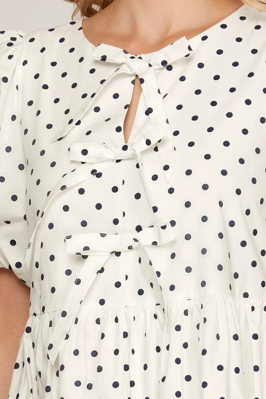 Puff Sleeve Polka Dot Ruffle Dress