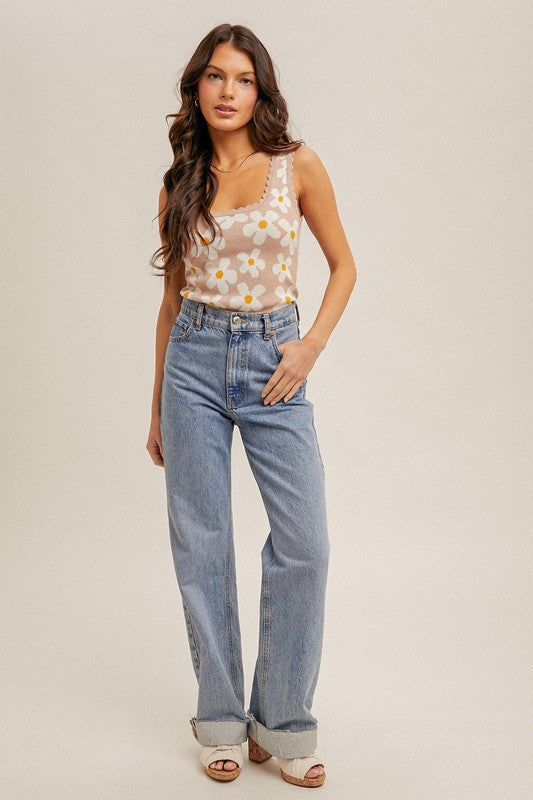 Daisy Days Scallop Knit Tank