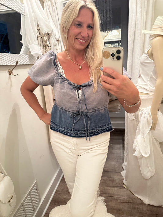 Mineral Washed Puff Sleeve Top