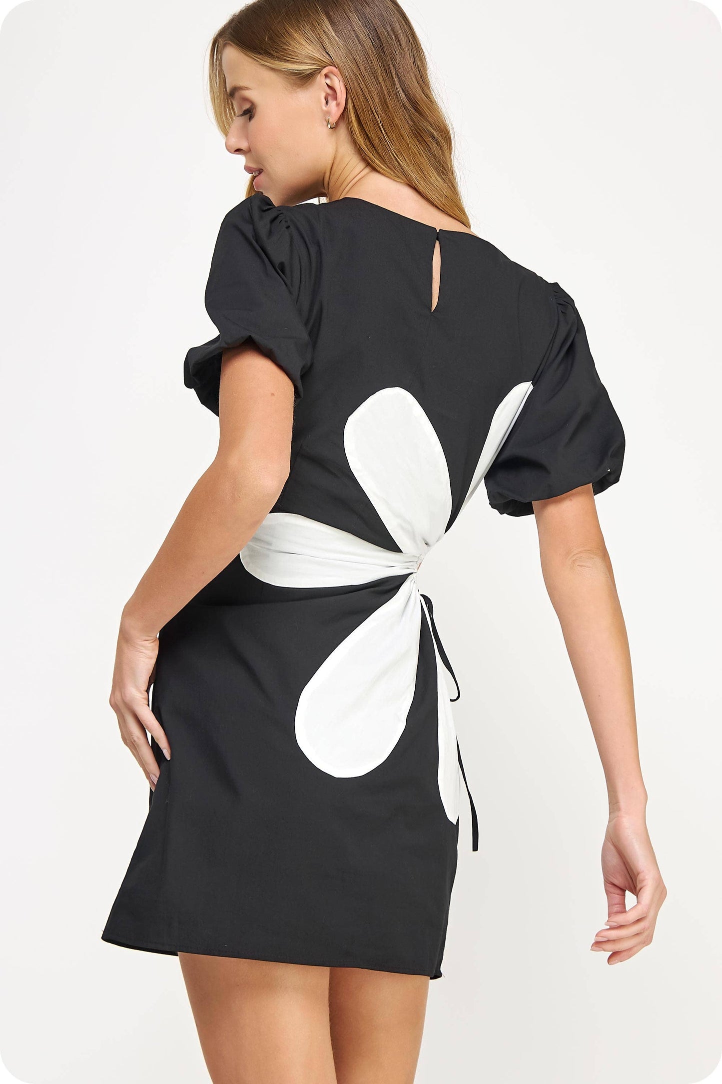 Side Cut-Out Flower Detail Mini Dress