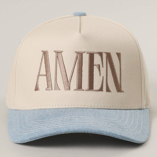 AMEN Embroidery Two-Tone Trucker Hat: LIGHT DENIM