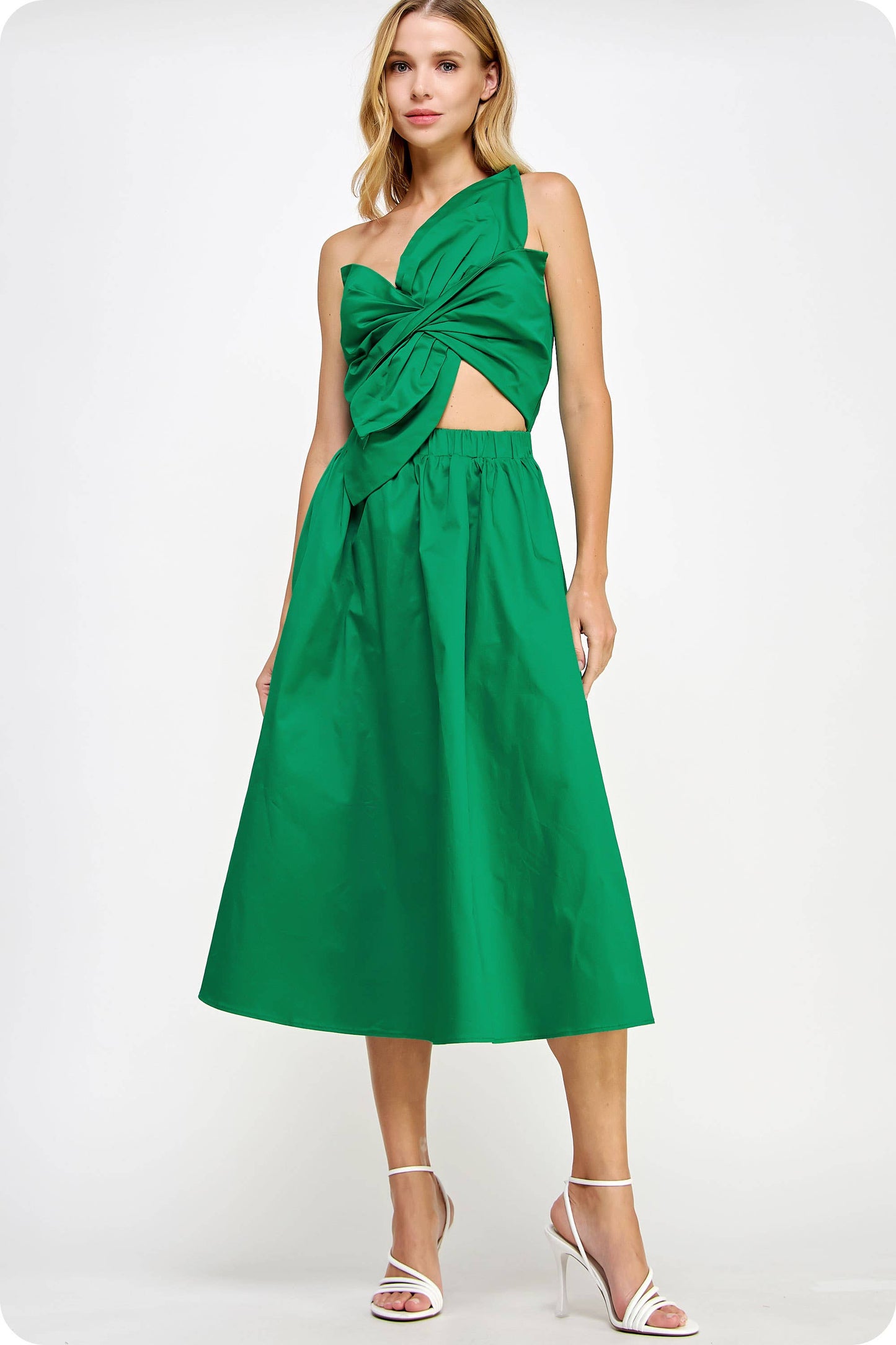 Knotted Flower Bow Midi Dress: Ecru