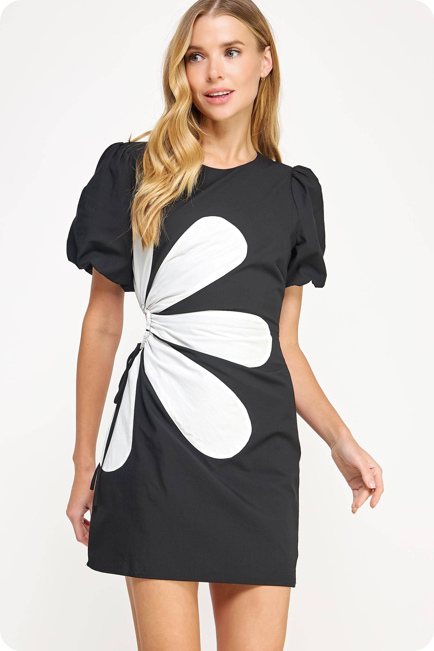 Side Cut-Out Flower Detail Mini Dress