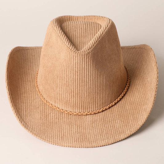 Western Corduroy Braided Band Cowboy Panama Hat
