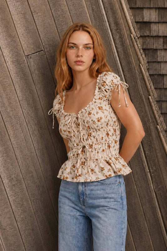 Autumn Meadow Floral RuffledTop