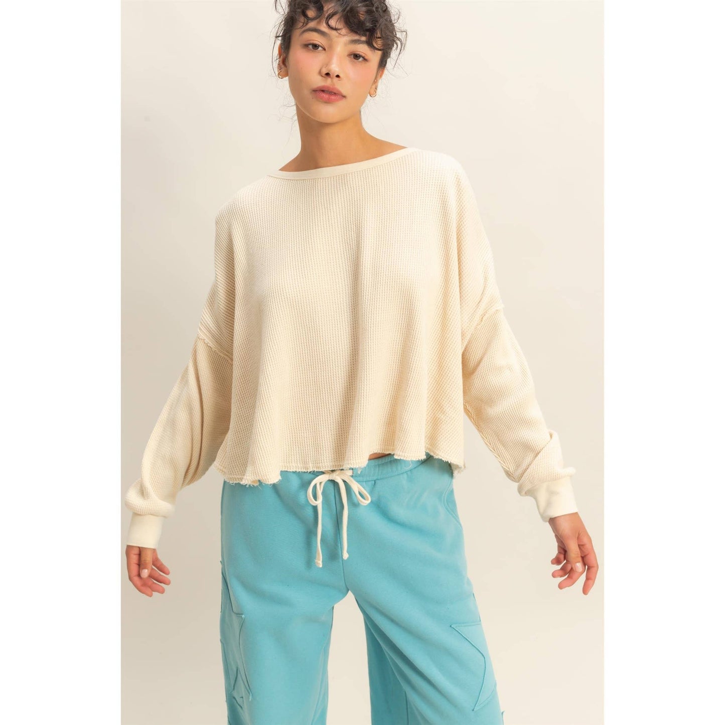 Mineral Wash Waffle Oversized Top