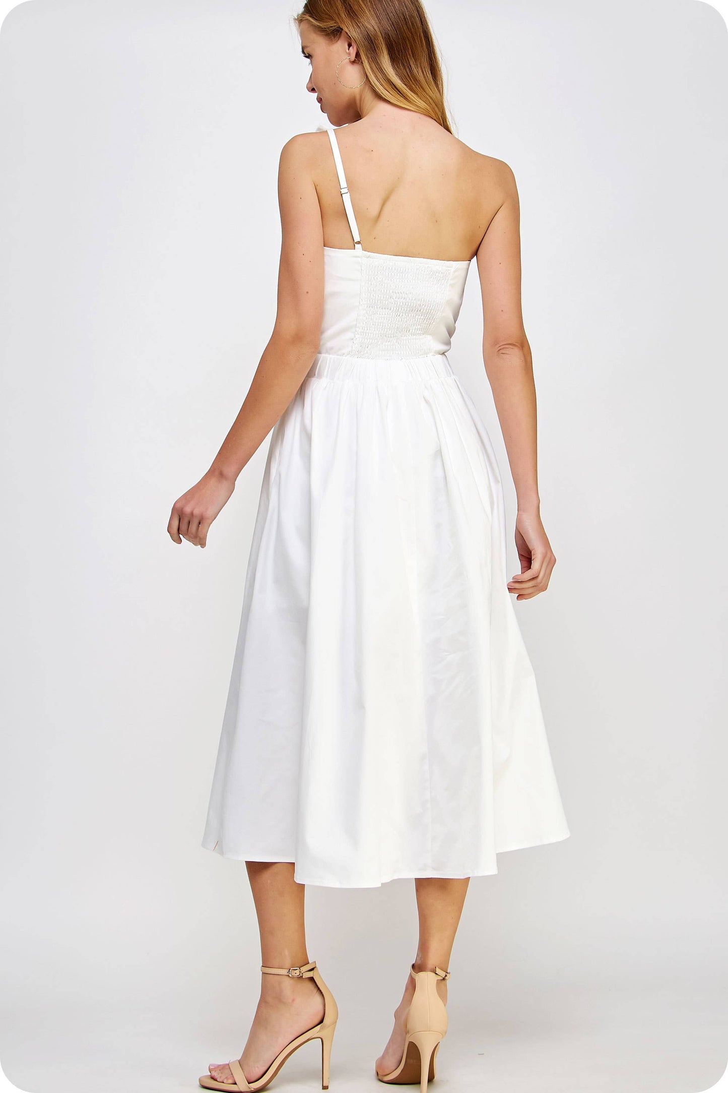 Knotted Flower Bow Midi Dress: Ecru
