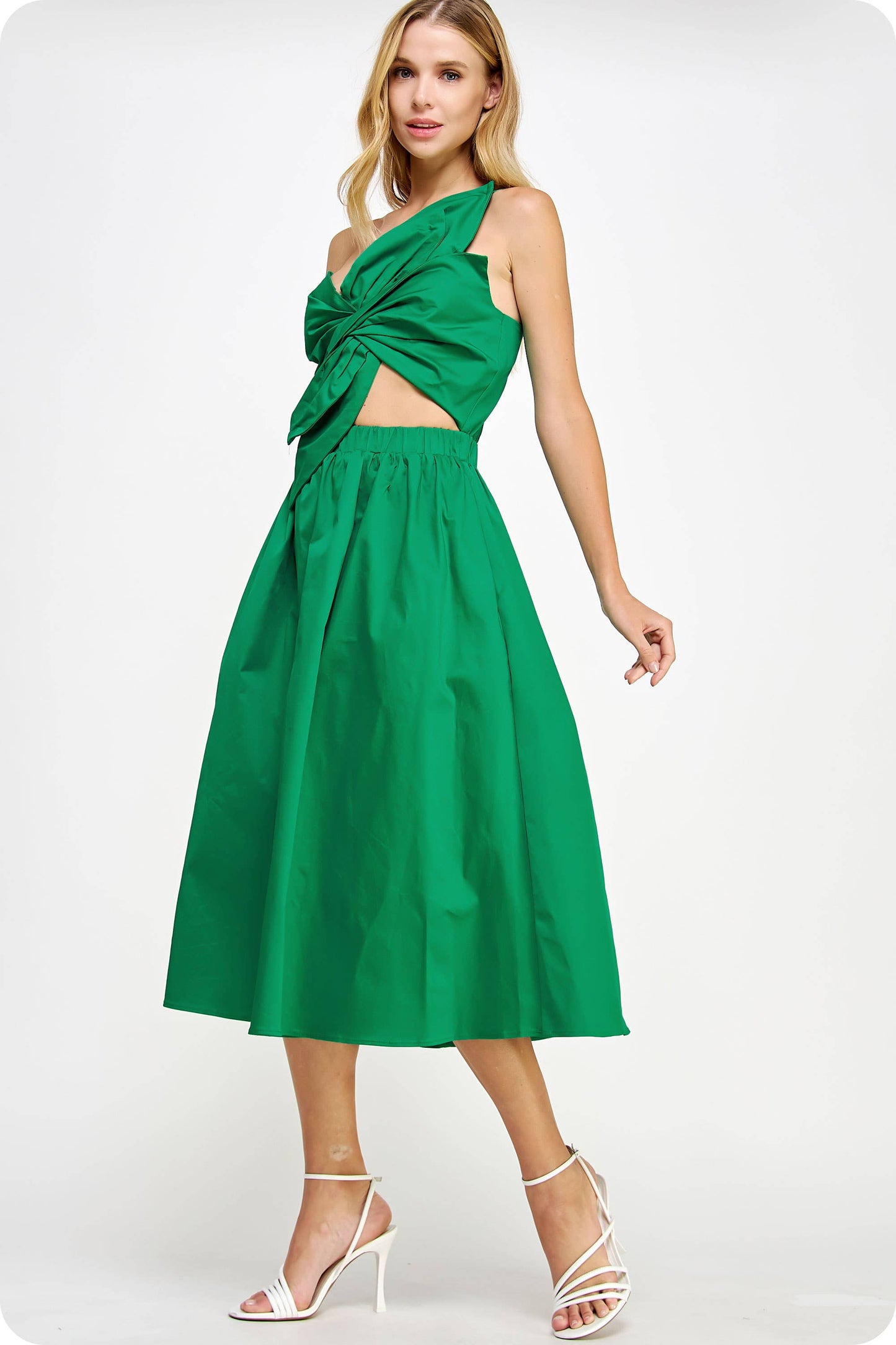Knotted Flower Bow Midi Dress: Ecru