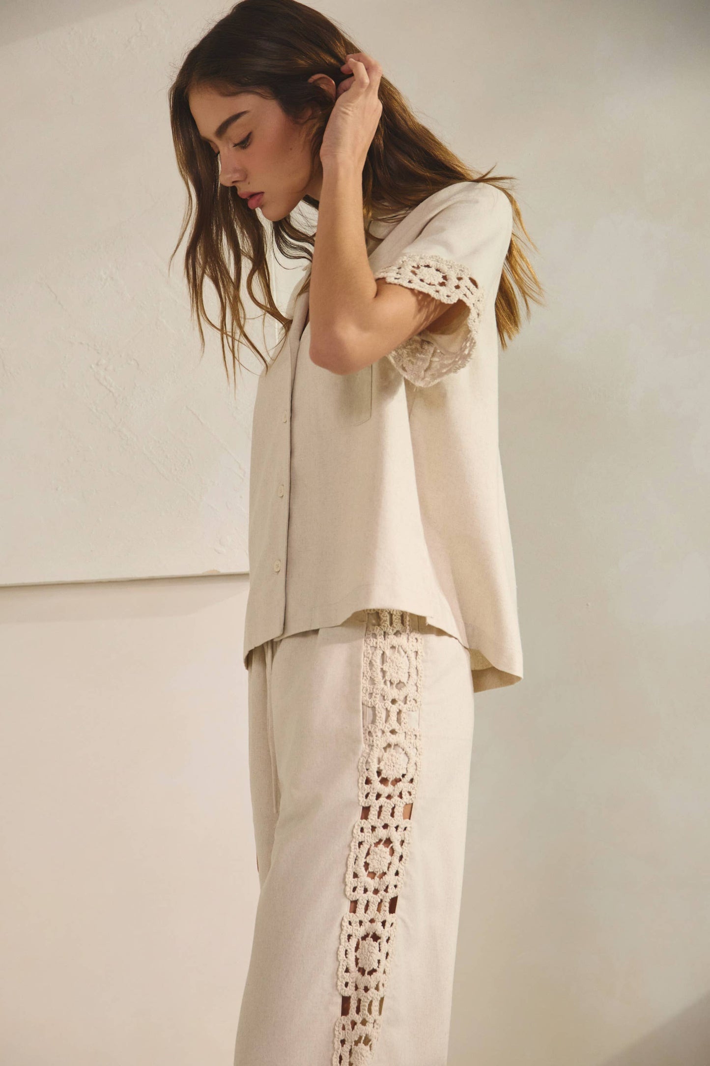 Saint Crochet Detail Linen Shirt & Pants