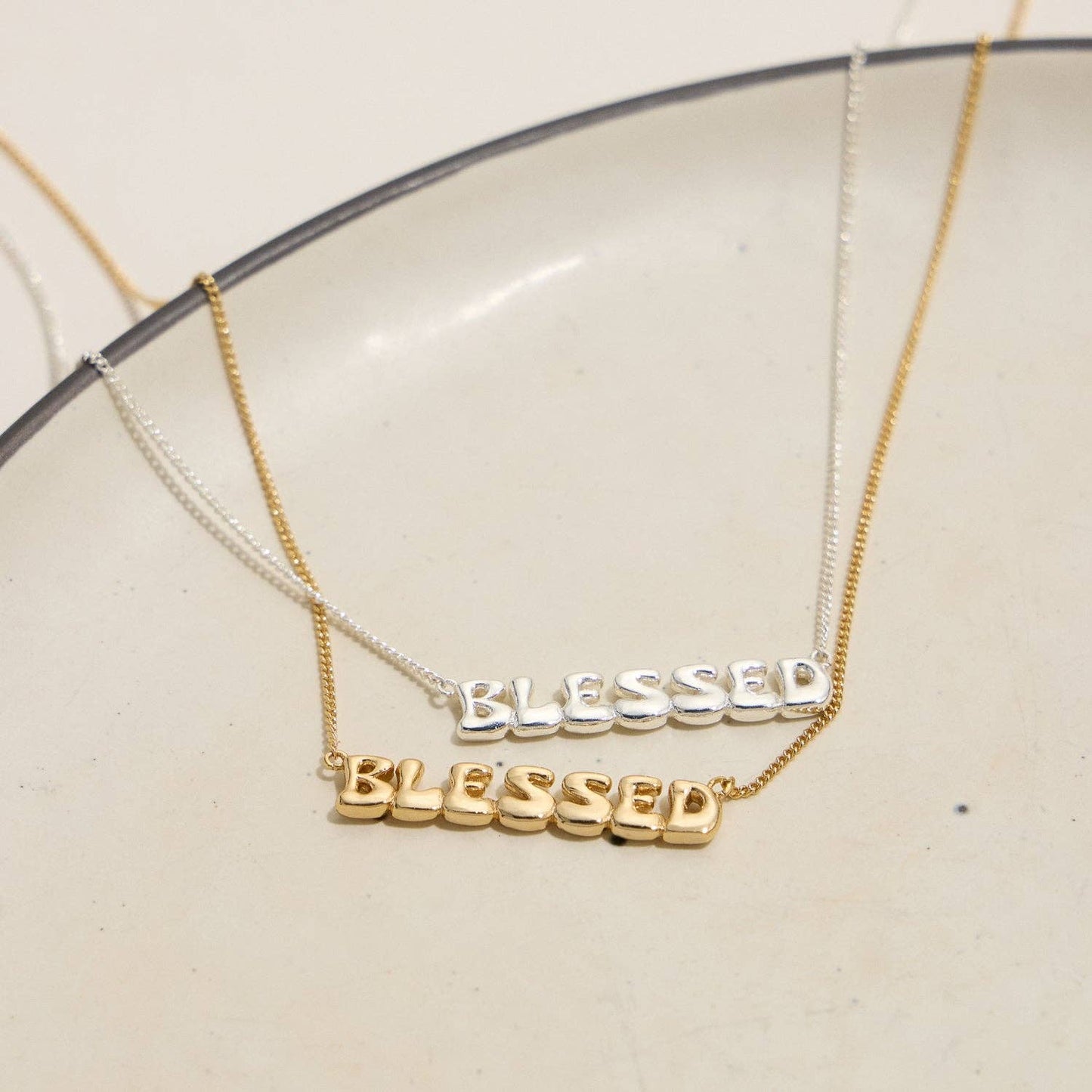 Blessed Bubble Letter Pendant Necklace – Gold  - 18K Gold Dipped